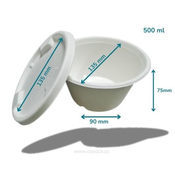 Pokrywka wieczko do miski 500ml na zupę sałatkę z trzciny cukrowej 50szt.