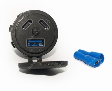 USB-розетка для зарядки QC 3.0 + 2xPD 108 Вт 12 В/24 В