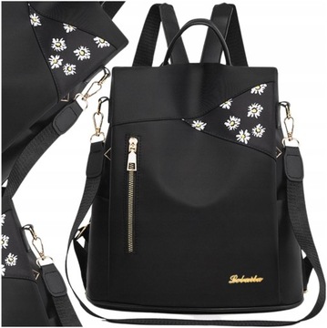 Женский черный рюкзак 2в1 Flowers, элегантная городская сумка через плечо