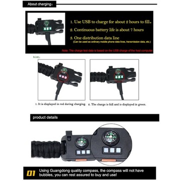 Открытый многофункциональный лазерный фонарик для выживания, браслет из паракорда 7 в 1