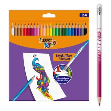 BIC KIDS EVOLUTION ILLUSION ŚCIERALNE KREDKI 24SZT