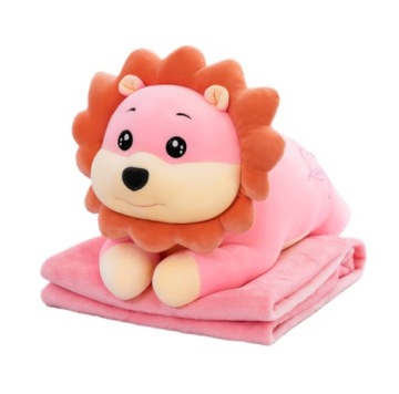 MASKOTKA PODUSZKA RÓŻOWY LEW Z KOCEM KOC 3w1