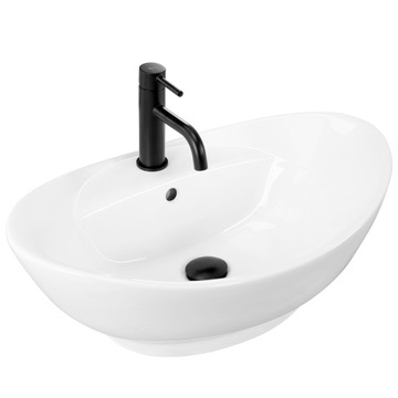 UMYWALKA NABLATOWA CERAMICZNA OWALNA BIAŁA Z OTWOREM PRZELEW REA CINDY