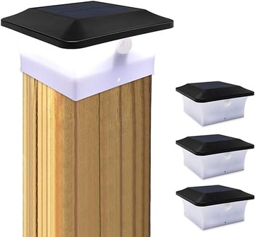 4x SOLARNE NAKŁADKI NA SŁUPKI OGRODZENIOWE LAMPA CZUJNIK RUCHU ZMIERZCH