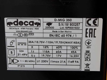 Сварочный аппарат Deca D-MIG 350 - MIG-MAG/БЕЗ ГАЗА