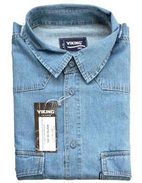 DUŻA MĘSKA KOSZULA JEANSOWA VIKING BLUE DŁUGI RĘKAW 4XL