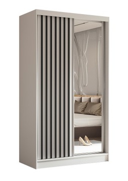 Szafa Przesuwna 120 cm LAMELE Lustro LUGO 1 Biała
