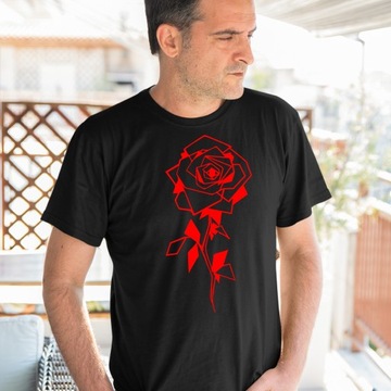 T-SHIRT ARTYSTYCZNY GEOMETRYCZNA RÓŻA RED ROSE XL