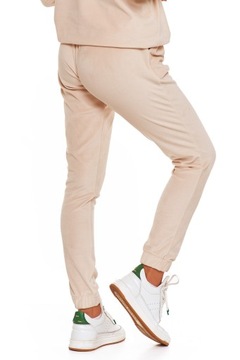 ЖЕНСКИЕ БЕЖЕВЫЕ БАРХАТНЫЕ СПОРТИВНЫЕ БРЮКИ С КАРМАНАМИ, ОДНОТОННЫЙ MORAJ - S