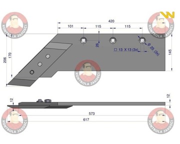 Лемех с долотом, плуг левый Unia PR47 PR48 Waryński