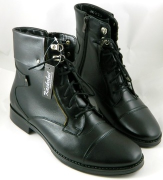 K-2663 STYLOWE KOZAKI SZTYBLETY OFICERKI SKÓRA 43