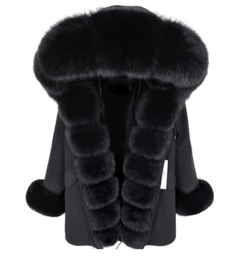 Ciepła Kurtka Parka Futro naturalne Lis Jenot 42XL