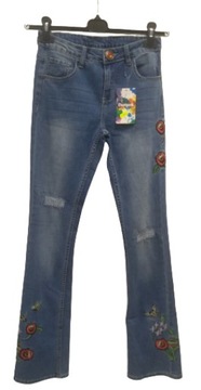 Spodnie damskie Desigual jeansy haft kwiaty 36