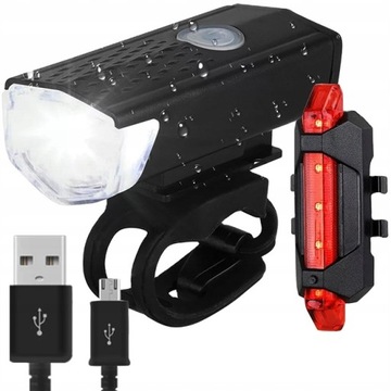 LAMPKA ROWEROWA TYŁ PRZÓD LED USB UCHWYT ZESTAW OKAZJA OŚWIETLENIE PREZENT