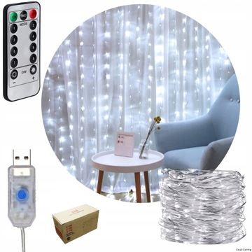 KURTYNA ŚWIETLNA LED GIRLANDA 3X2M 200LED LAMPKI Z PILOT BIAŁE Cloud-Coming