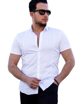 KOSZULA MĘSKA ELEGANCKA GŁADKA BIAŁA - XXL