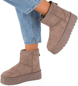 ŚNIEGOWCE BEŻOWE OCIEPLANE KHAKI BOTKI NA PLATFORMIE 37