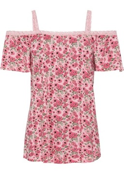 CA412 BLUZKA DAMSKA BONPRIX CARMEN W KWIATKI 32/34 RÓŻOWA