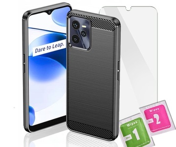 ETUI PANCERNE KARBON case do Realme C35 + szkło 9H