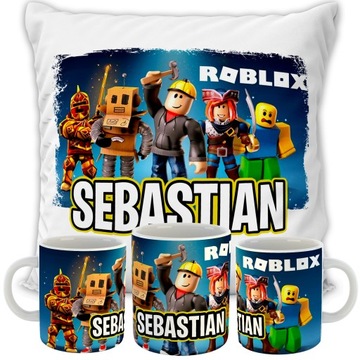 ZESTAW PODUSZKA + KUBEK ROBLOX + IMIĘ PREZENT DLA GRACZA WZORY URODZINY