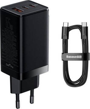 БЫСТРОЕ СЕТЕВОЕ ЗАРЯДНОЕ УСТРОЙСТВО Baseus GaN3 Pro 3 x USB USB-A USB-C PD QC4.0 65 Вт