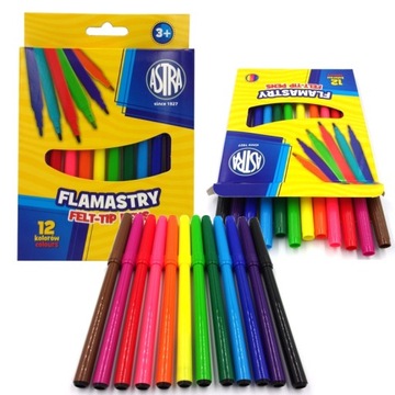 FLAMASTRY PISAKI 12 KOLORÓW ASTRA MAZAKI W ETUI