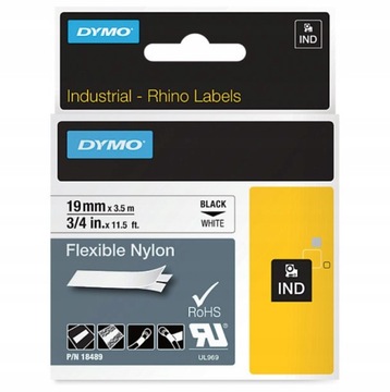 DYMO RHINO Taśma nylonowa elastyczna 19mm biała