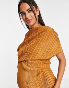 DESIGNex Maternity plisowana sukienka midi na jedno ramię S