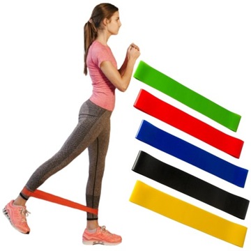 ZESTAW 5 GUM MINI BAND DO ĆWICZEŃ TRENINGU NÓG POŚLADKÓW FITNESS CARDIO