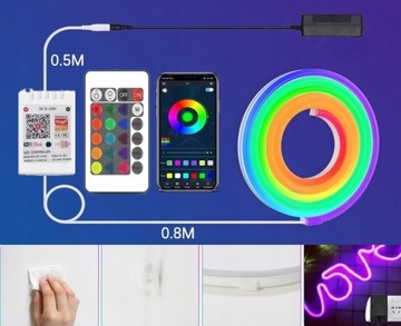 TAŚMA LED NEON 30M RGB (2x15)APLIKACJA WIFI TUYA PILOT IP67 24V WODOODPORNA