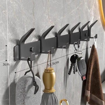 Вешалка для одежды настенная, универсальная, черная, 6 крючков.