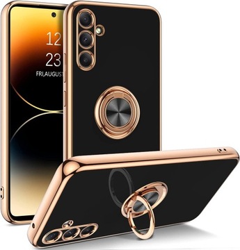 ETUI do SAMSUNG GALAXY A55 5G SZKŁO 9H SILIKONOWE GLAMOUR GOLD RING CASE