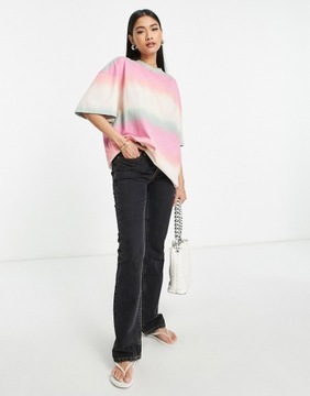 Kolorowy T-shirt oversize w paski ombre defekt M