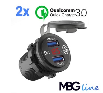 Быстрое автомобильное зарядное устройство для мотоцикла, 2x USB QC3.0, кнопка вольтметра