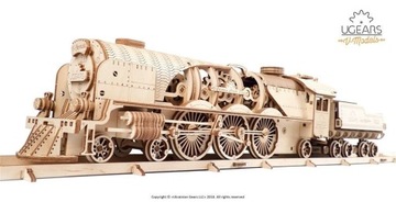 LOKOMOTYWA Z WĘGLARKĄ V-EKSPRES MODEL MECHANICZNY DREWNIANY DO ZŁOŻENIA 3D