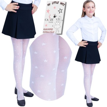 Piękne Rajstopy do Komunii 20den białe wzór gwiazdki Style Girl R-152