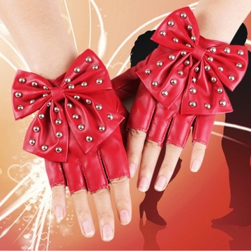 Rękawiczki damskie Pół palca Skórzane rękawiczki PU Czerwone