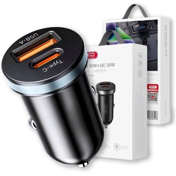 SZYBKA ŁADOWARKA SAMOCHODOWA ZAPALNICZKA XO PD 30W QC 1xUSB 1xUSB-C CZARNA