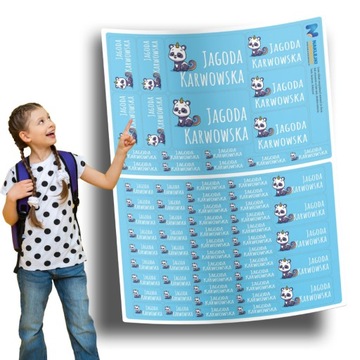 Naklejki imienne imiennik na przybory szkolne, zeszyty, przedmioty 64 szt