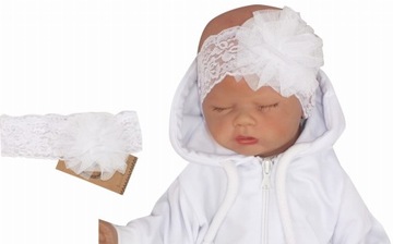 Opaska koronkowa niemowlęca biała na chrzest