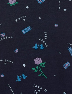 Pepe Jeans granatowy bawełniany t-shirt róża flaga logo krótki rękaw L