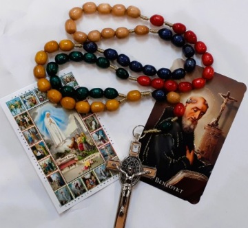 МЕГА большие четки Св. Бенедикт, деревянный крест на веревке, медальон IHS 7 см.