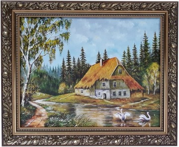 OBRAZ 50x60 WIDOK KRAJOBRAZ ZDOBIONA ZŁOTA RAMA