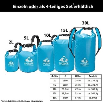 TORBA WODOSZCZELNA WOREK KAJAK 4 SZT 2 5 10 15 L R2