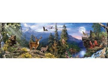 DUŻY Haft Diamentowy Obraz Mozaika 120x40cm LAS GÓRY ZWIERZĘTA wilk miś noc