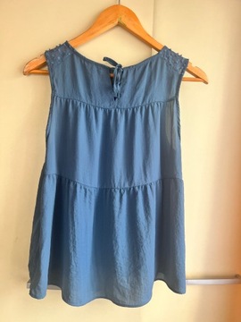 36 S H&M niebieska bluzka oversize styl boho falbany