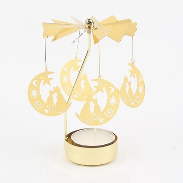 Złoty obrotowy świecznik Wotywny uchwyt na lampkę do herbaty Przechowywanie Księżyc i kot