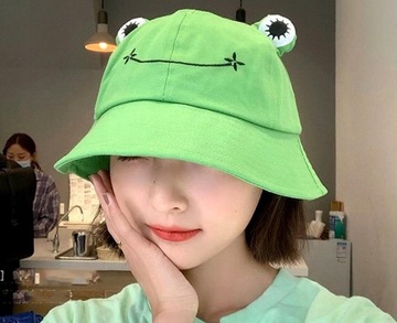Czapka BUCKET HAT kapelusz RYBACKI żabka żaba Zielona Letni na Lato Wakacje