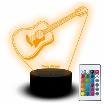 Lampka Nocna LED Statuetka RGB 3D Grawer Gitara Muzyka Instrument dla Fana