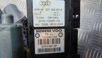 AUDI A2 MOTOREK MECHANIZMUS OKNO PRAVÝ PŘEDNÍ 8Z1959802A